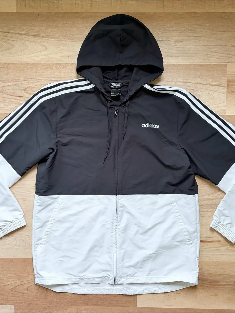 Adidas Men's Color Block Black & White Hooded Windbreaker Jacket